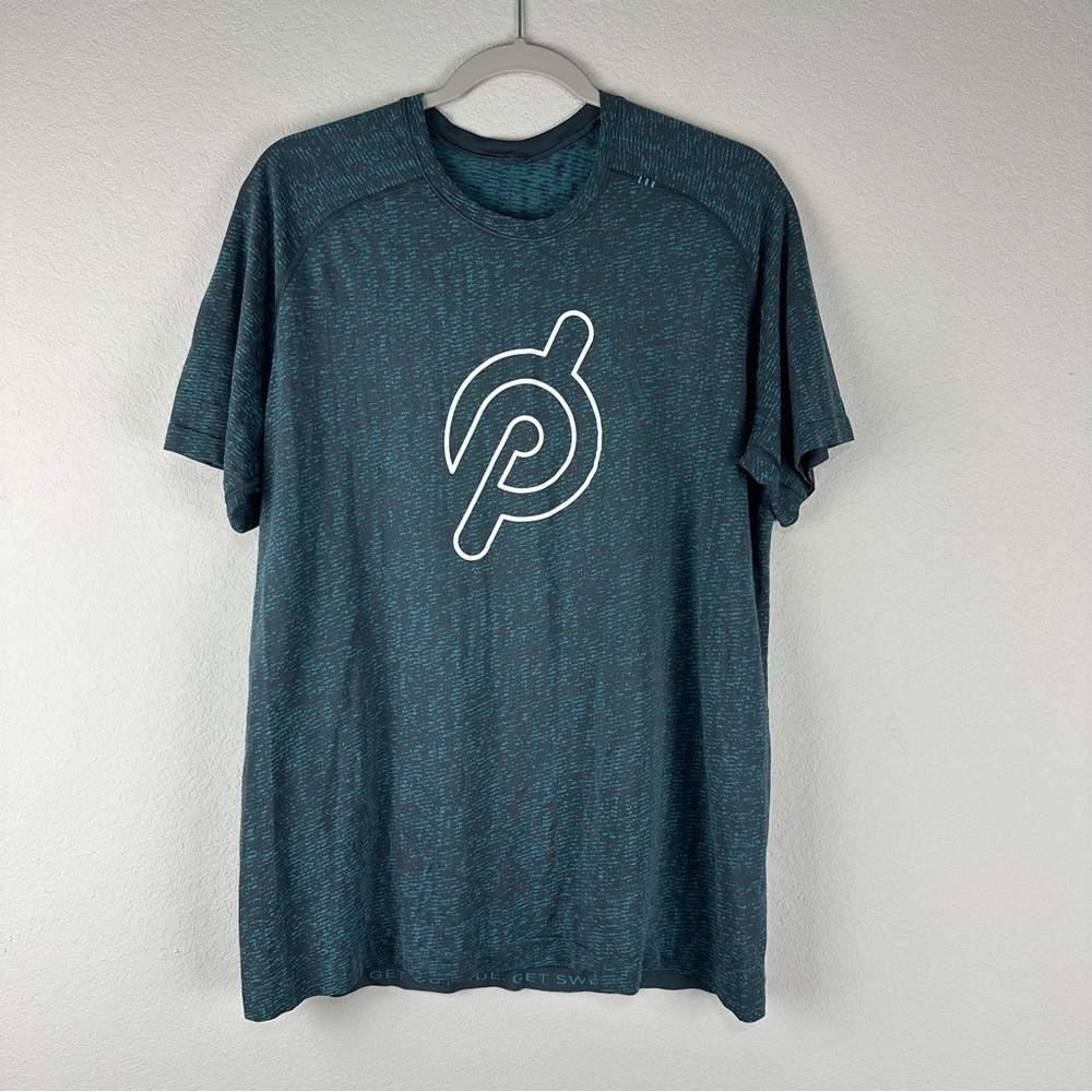Lululemon Peloton Men’s Blue Black Metal Vent Short Sleeve Athletic Shirt Large